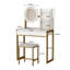 Coiffeuse de chambre avec 3 modes d'éclairage, prise électrique intégrée, tablettes de rangement et tabouret, table blanche et dorée avec prise électrique, tiroir confortable-445457633