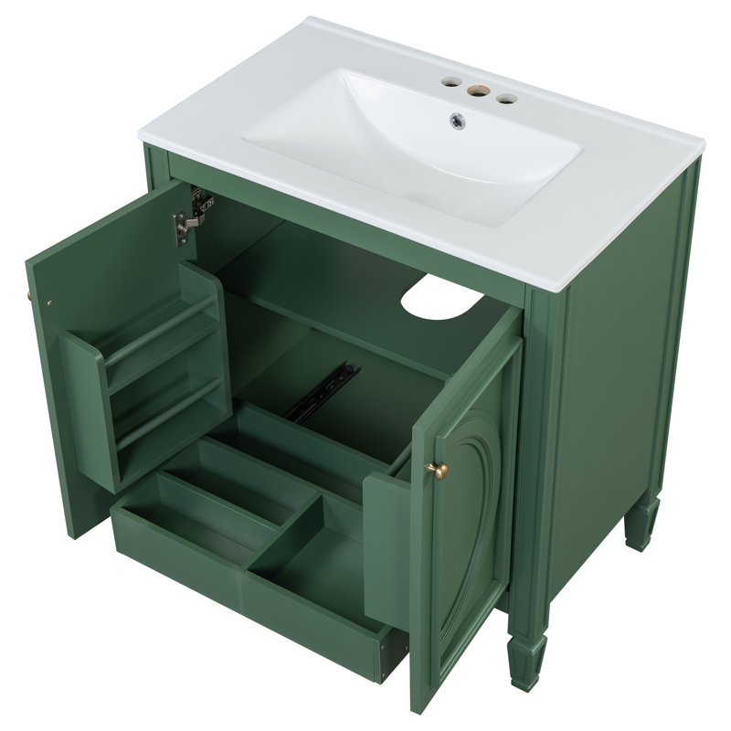 Eshin 30'' Bathroom Vanity With Ceramic Sink, Green, Gold