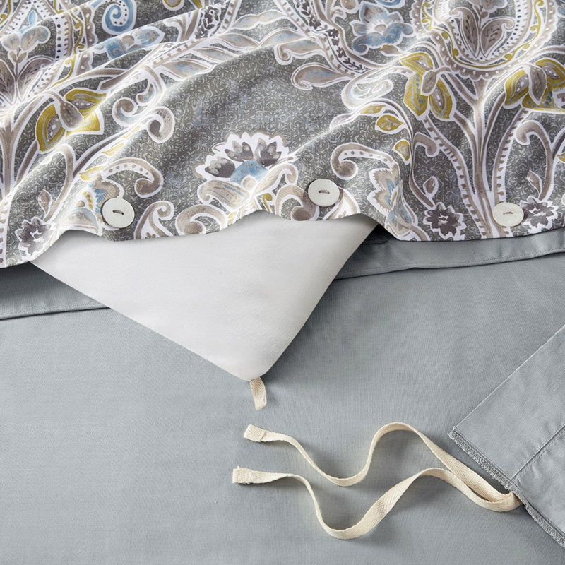 Housse de couette grise très grande en coton avec literie lavable et taies décoratives 5 pièces pour oreillers