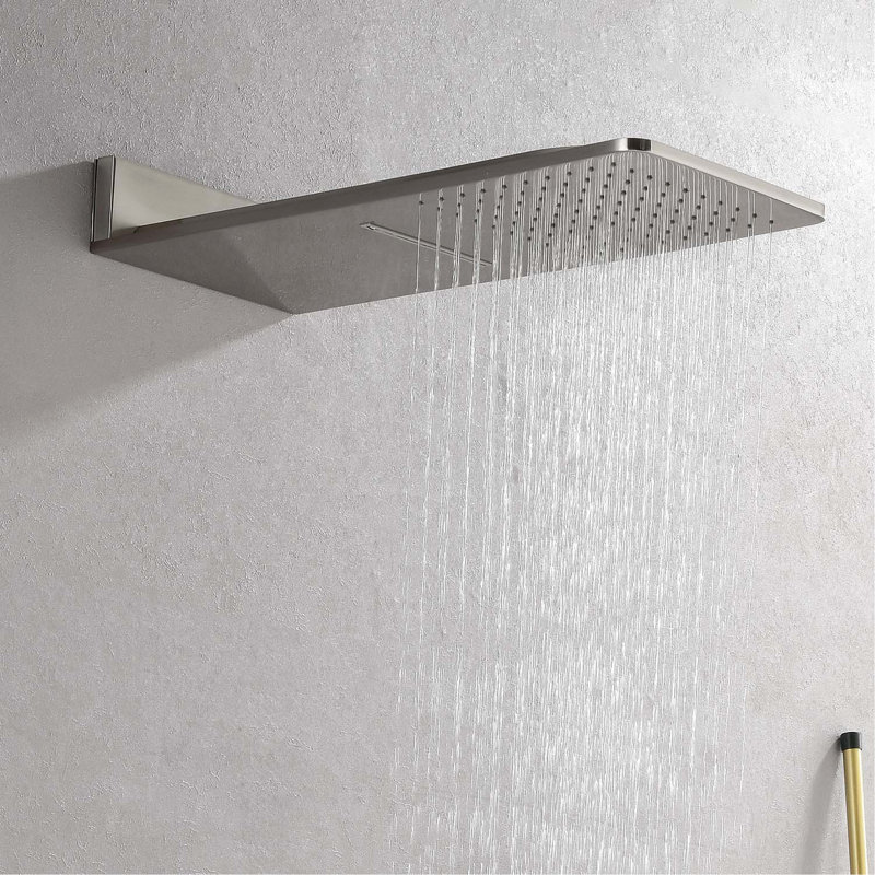 Système de douche à pluie murale avec 3 jets de corps et douche à main, Brushed Nickel