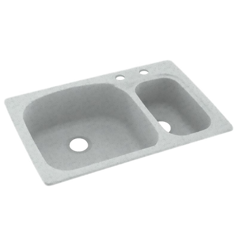 33'' L Mounting / Installation Required Double Bowl Solid Surface Kitchen Sink, 2 Hole 2C, Gray