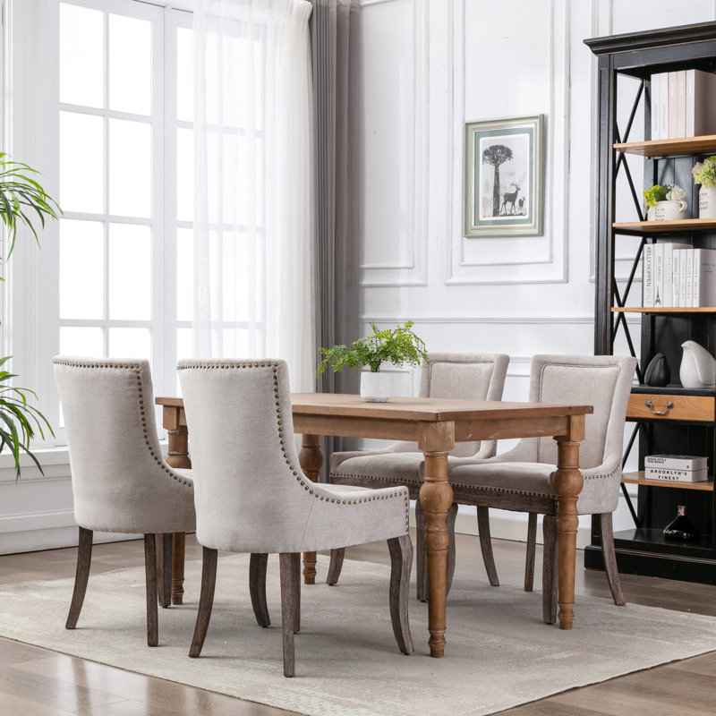 52cm H Tufted Upholstered Side Chair, Beige, 4