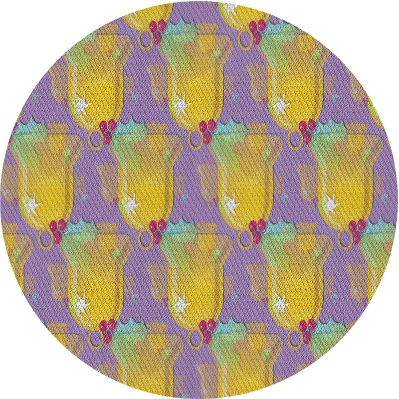 Tapis vert/brun à motifs, Rond 4 pi