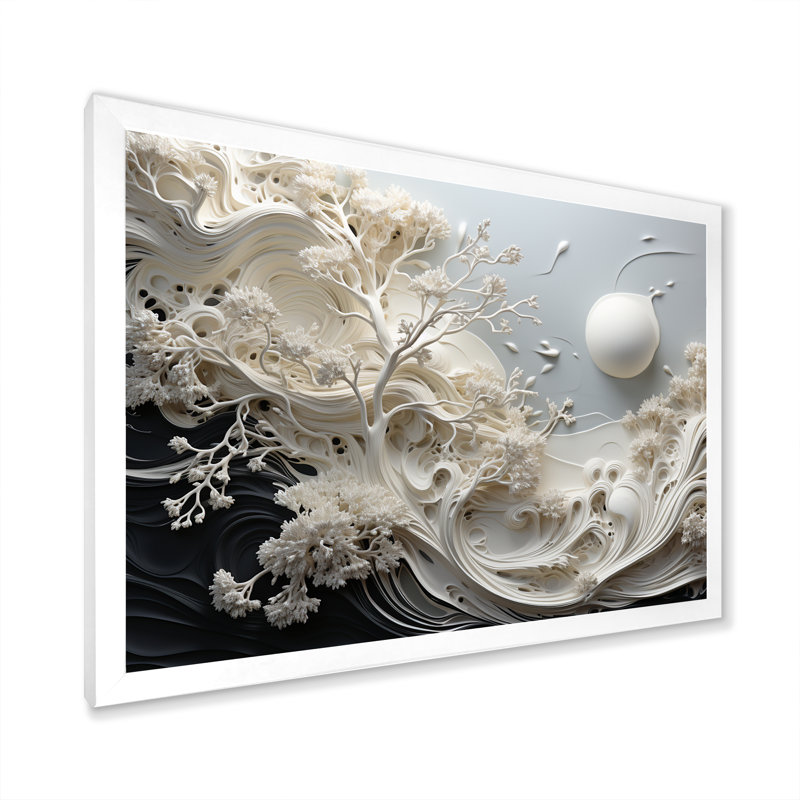 Toile grise abstraite grise - corail côtier sous l'eau, Cadre de coin blanc fermé, H 12 po x l 20 po x P 1 po
