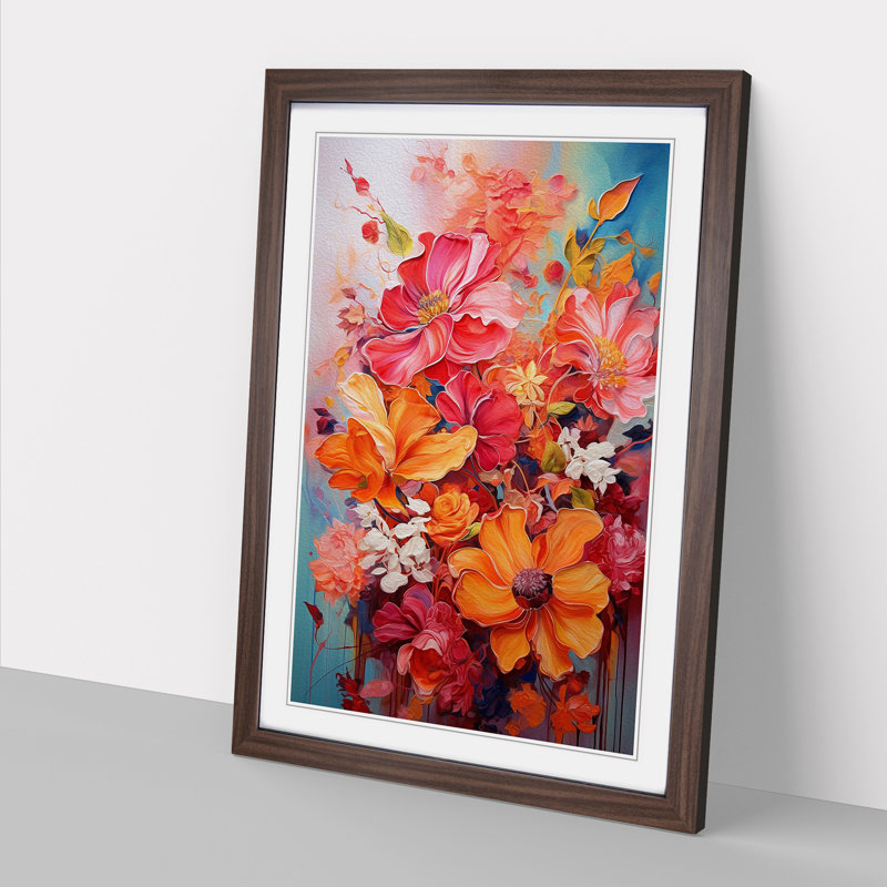 Floral Action Painting No.2 - Framed Print, Walnut Framed, 46cm H x 34cm W