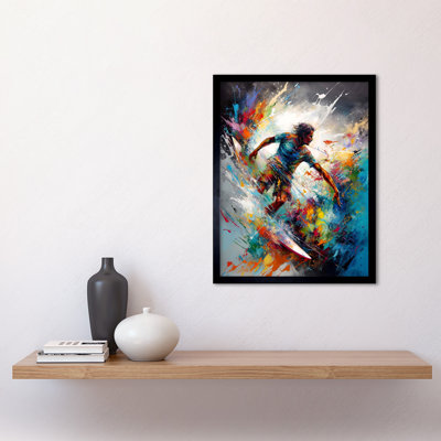 Lorel Surfer Surfing On Rainbow Paint Splat Waves - Single Picture Frame Print