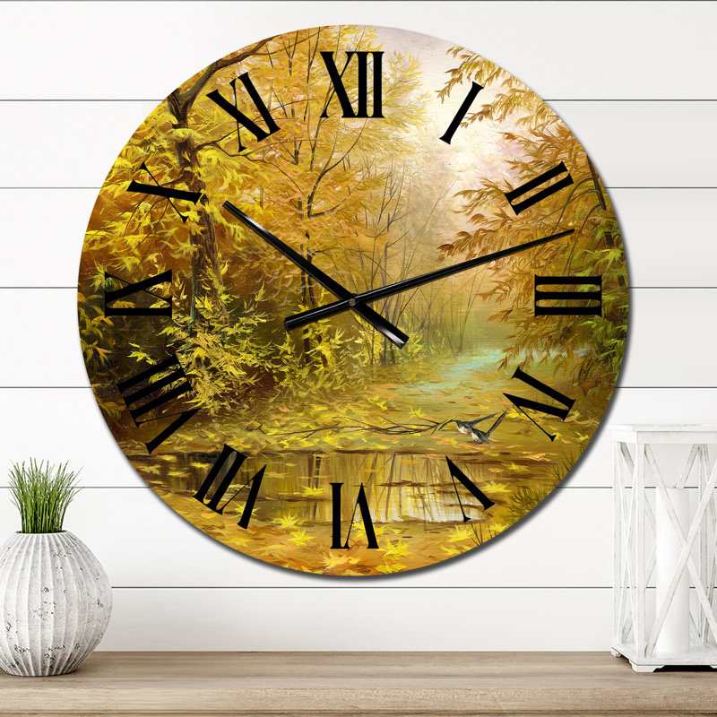 Magnifique paysage d'automne jaune - horloge murale champêtre, Petit