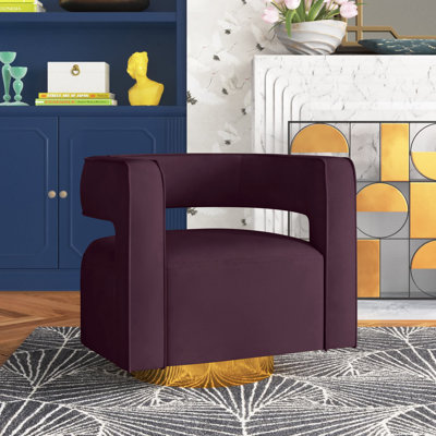 Fauteuil demi-tonneau pivotant en velours Aysha