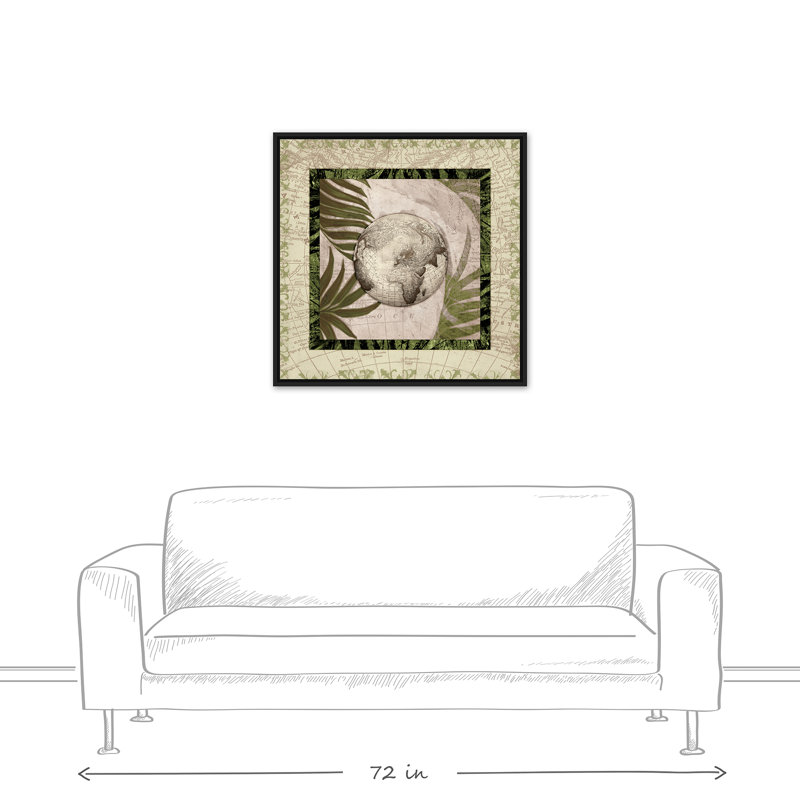 Globe sur palmiers sur toile, H 31,75 po x l 31,75 po x P 1,75 po, Cadre flottant noir