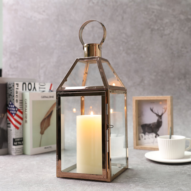16'' H Metal Tabletop Lantern, White