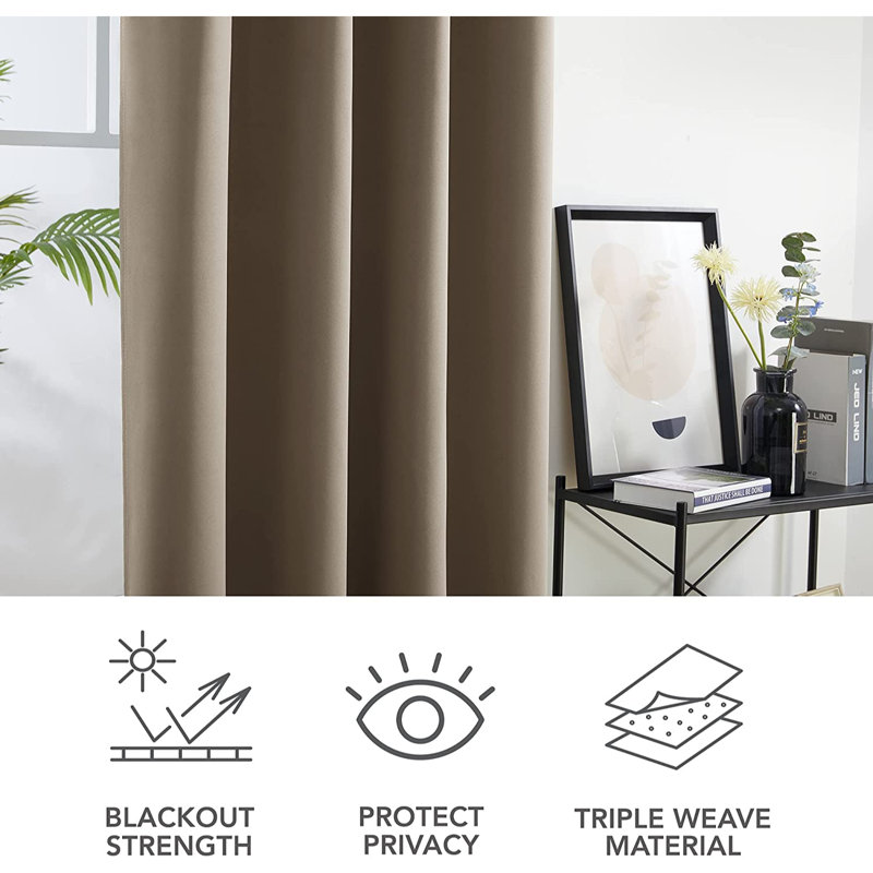 Hisao Room Darkening Curtain Pair, 140 W x 260 D cm, Taupe