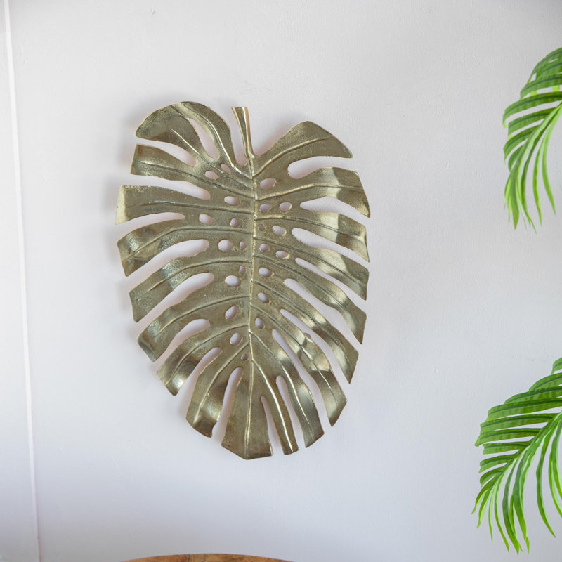 Décoration murale feuille d'or Monstera, H 13,40 po x l 18,90 po x P 1,40 po