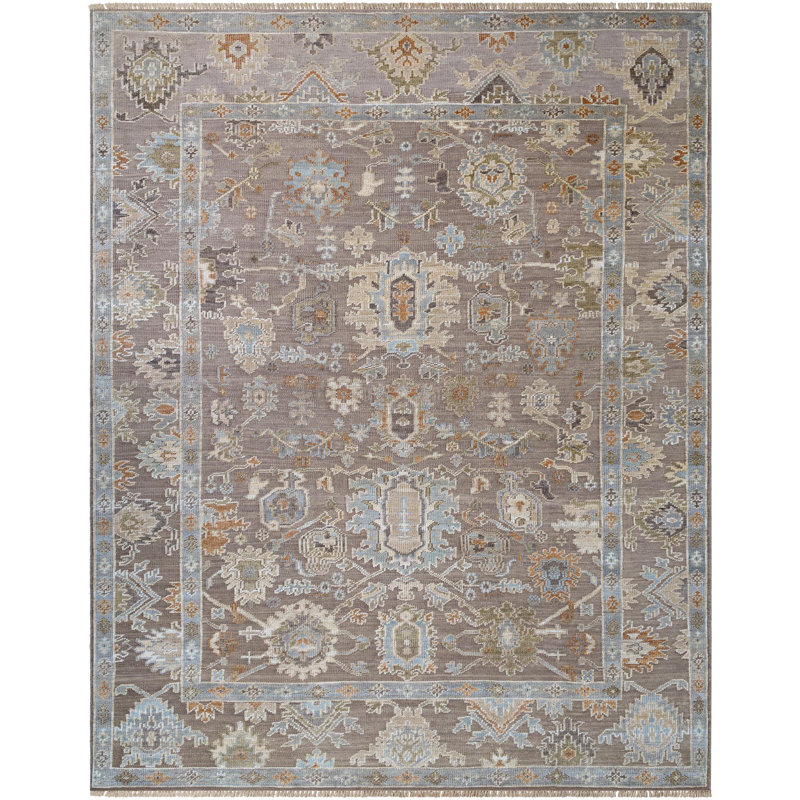 Sinclair Hand Knotted Wool Vintage Look Area Rug in Beige, Rectangle 9' x 12'