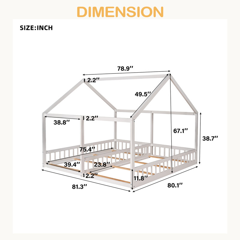 Twin Size House Platform Beds,Two Shared Beds, White