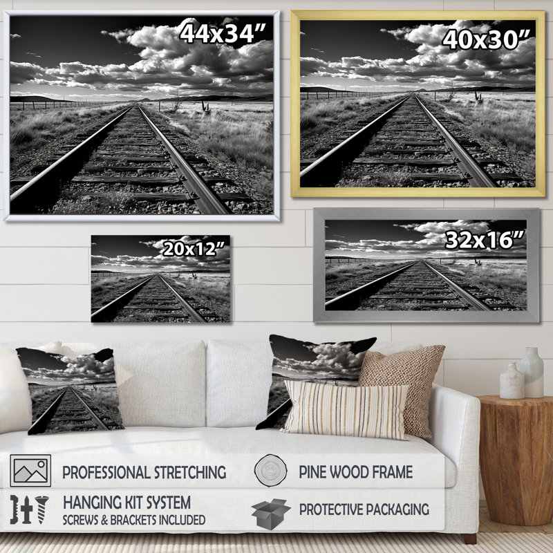 Photo de train noir et blanc - décoration murale train, H 12 po x l 20 po x P 1 po, Cadre flottant doré
