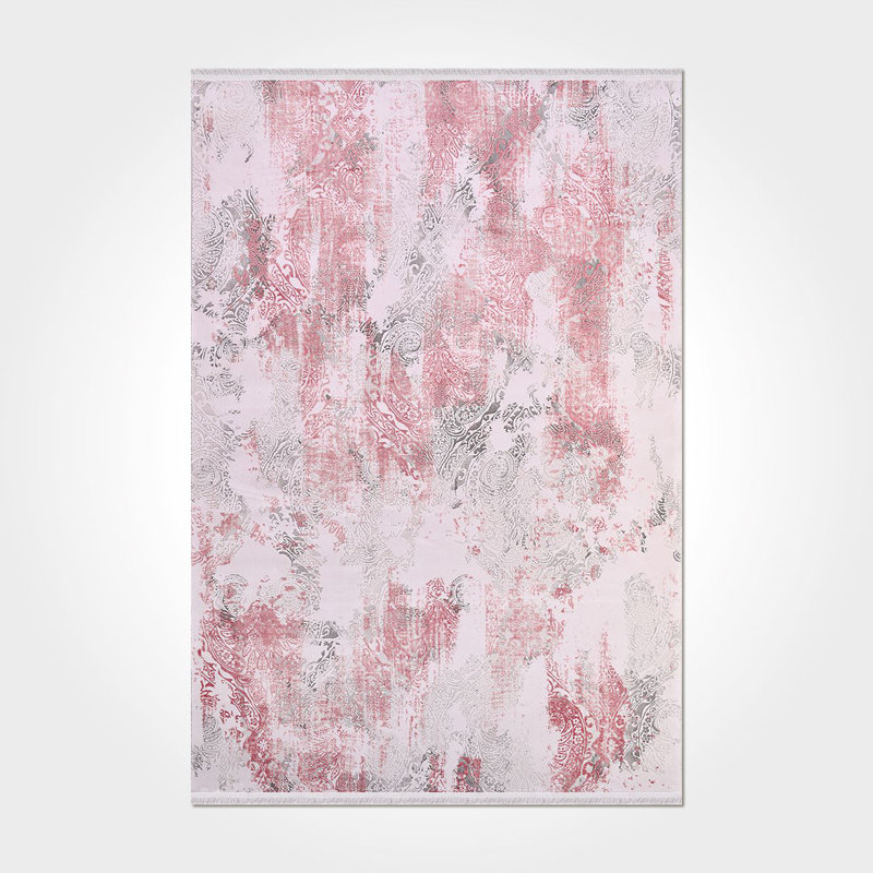 Tapis moderne / abstrait rose lavable à la machine antidérapant, Tapis de couloir 3 pi 3 po x 13 pi 2 po