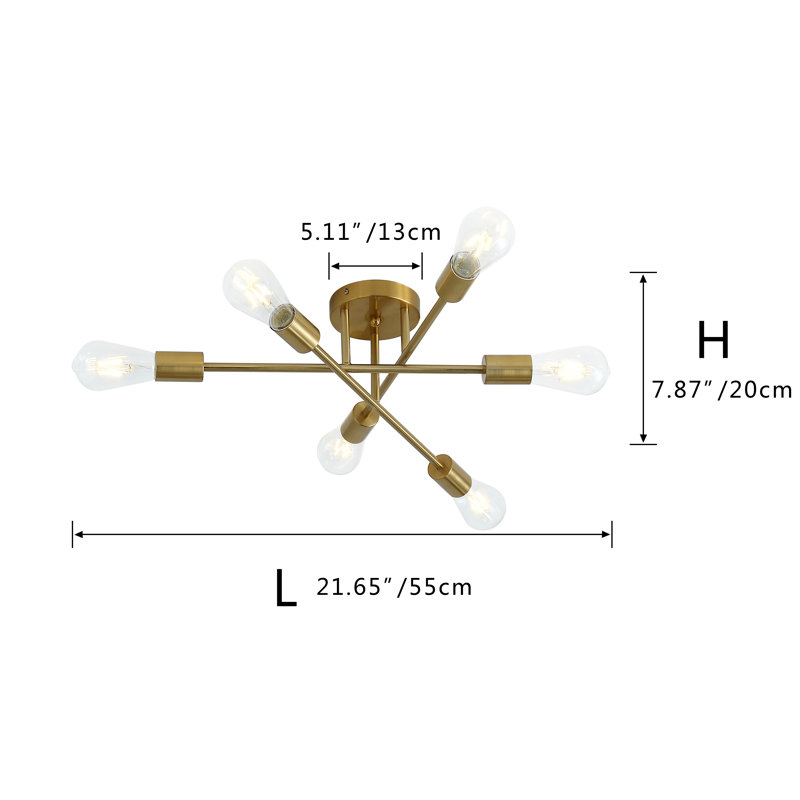 Renshaw 6 - Light Bulbs Sputnik 21.65" Semi Flush Mount Light Fixture, Gold