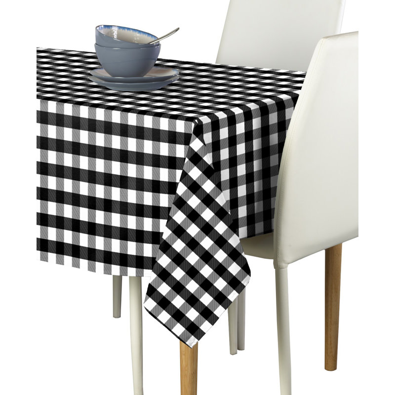 Black Plaid Checkered Rectangular Tablecloth 104 x 60, 104" L x 60" W, Black