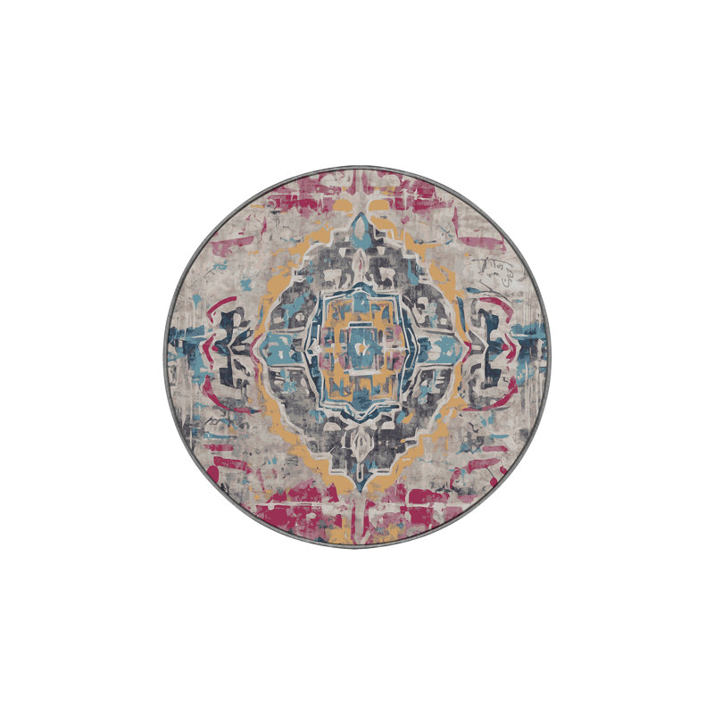 Tapis gris soyeux et moelleux, Rond 5 pi