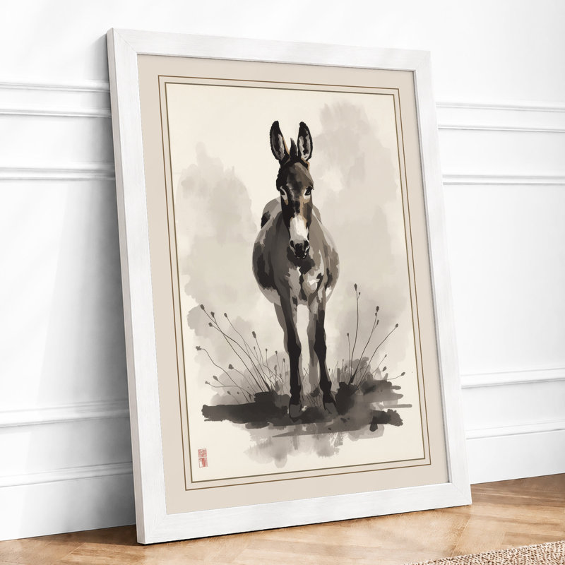 Defiant Donkey Japandi - Framed Print, A3 - 42.0 x 29.7 cm, White