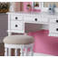 Ensemble de meuble-lavabo contemporain avec miroir pliable, tabouret rembourré et tiroirs de rangement - Finition blanche