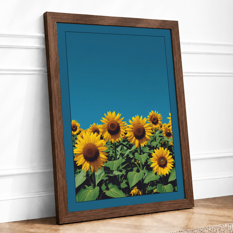 Sunflowers Under Blue Sky Botanical - Print, Walnut, A4 - 29.7 x 21.0 cm