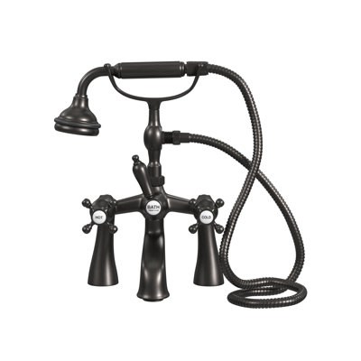 Garniture de robinet de baignoire à fixation sur plateau à poignées doubles avec inverseur et douche à main à pattes