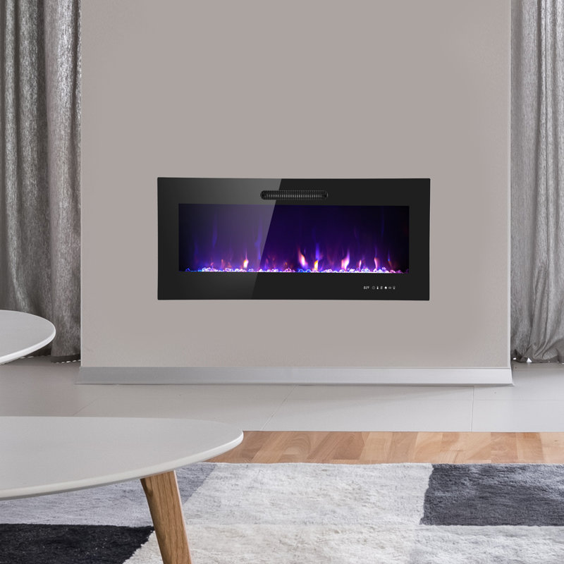 Luxury LED Slim Design Electric Fireplace Insert with Log & Crystal Embers, 18.9" H x 43.62" W x 5.9" D
