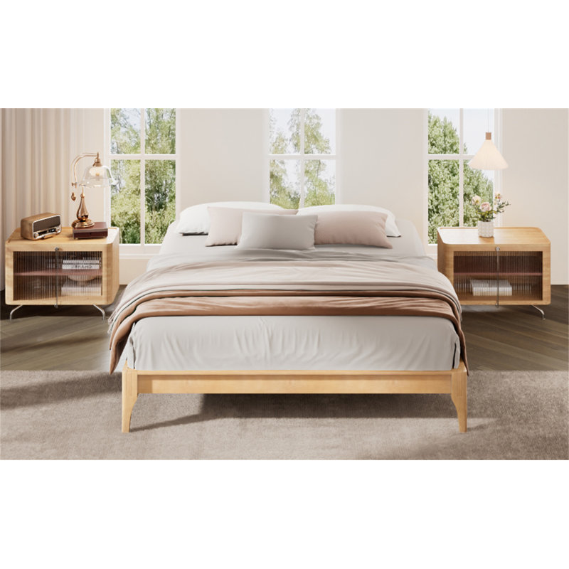 Structure de lit plateforme en bois de bambou sec de 12 pouces, avec lattes de bois et support en métal, sans sommier tapissier, assemblage facile
