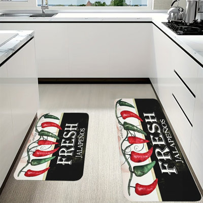 Kitchen Pantry Chili Pepper Pattern Red Green Set of 2 Kitchen Floor Mats