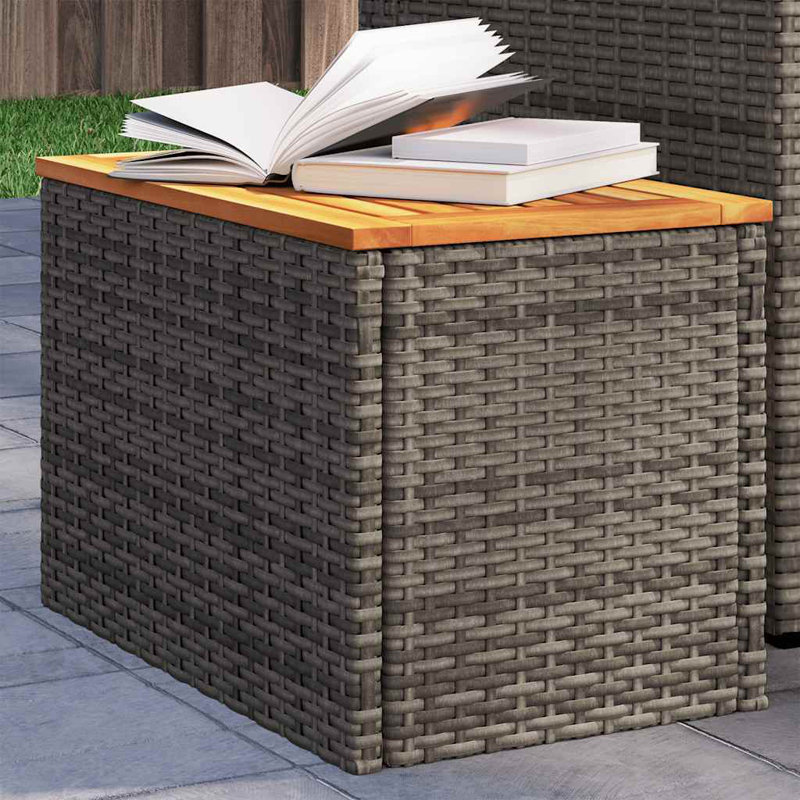  Table d'appoint de jardin en rotin PE gris et brun et bois d'acacia massif, Gris