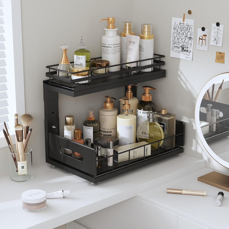 2 Pack Under Sink Organizer With Professional Rails, Dual Pull-Out Drawers, Height Adjustable, Durable Metal Frame For Kitchen And Bathroom Storage