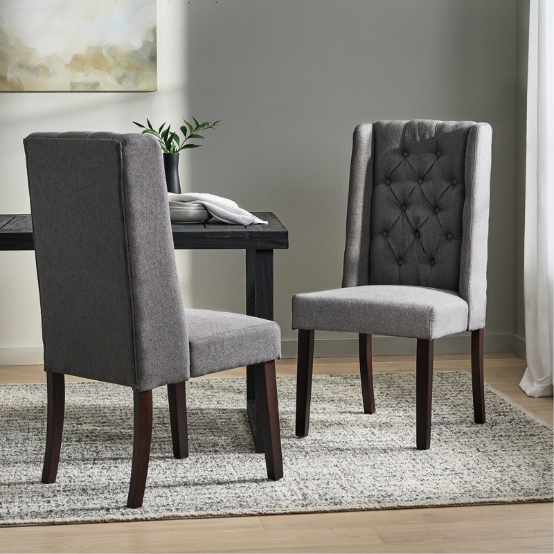 De 2 chaises de salle à manger gris foncé, dossier haut, dossier en bois, Gris foncé