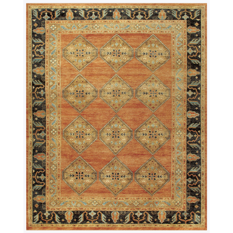 Tapis rouille en laine noué à la main Herta, Rectangle 5 pi 6 po x 8 pi 6 po