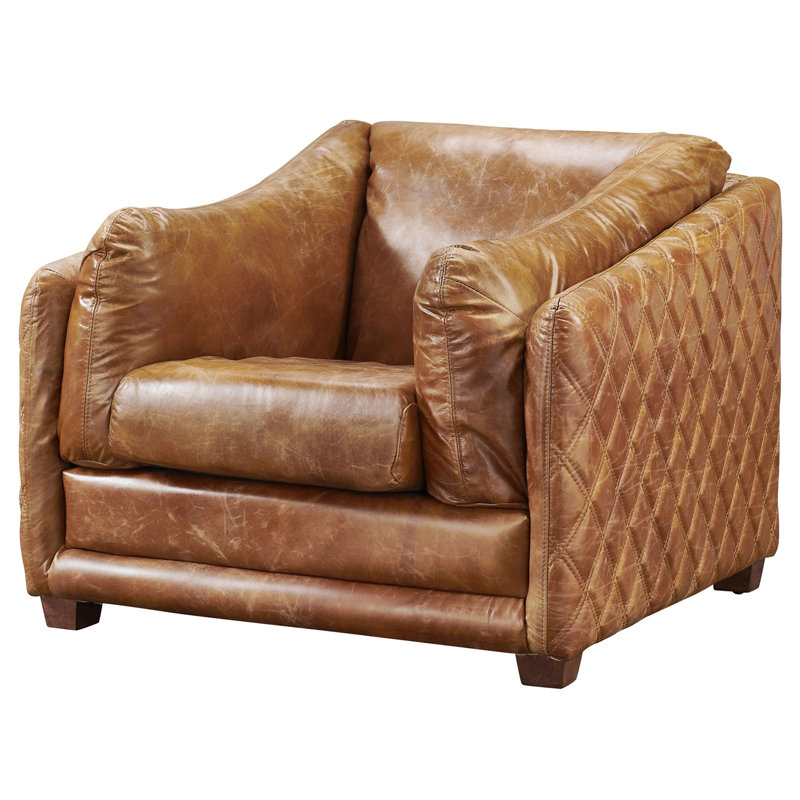 Chaise avec accoudoirs Waco, Cuir véritable brun clair