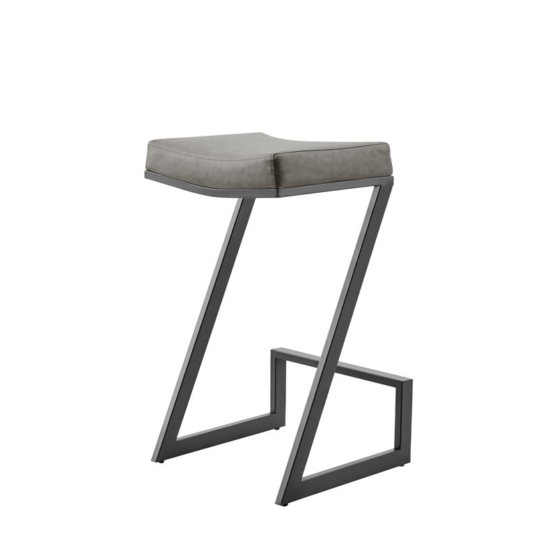 Bova Modern Backless Counter or Bar Height Barstool with Footrest in Metal and Faux Leather, Counter Stool (26" Seat Height)