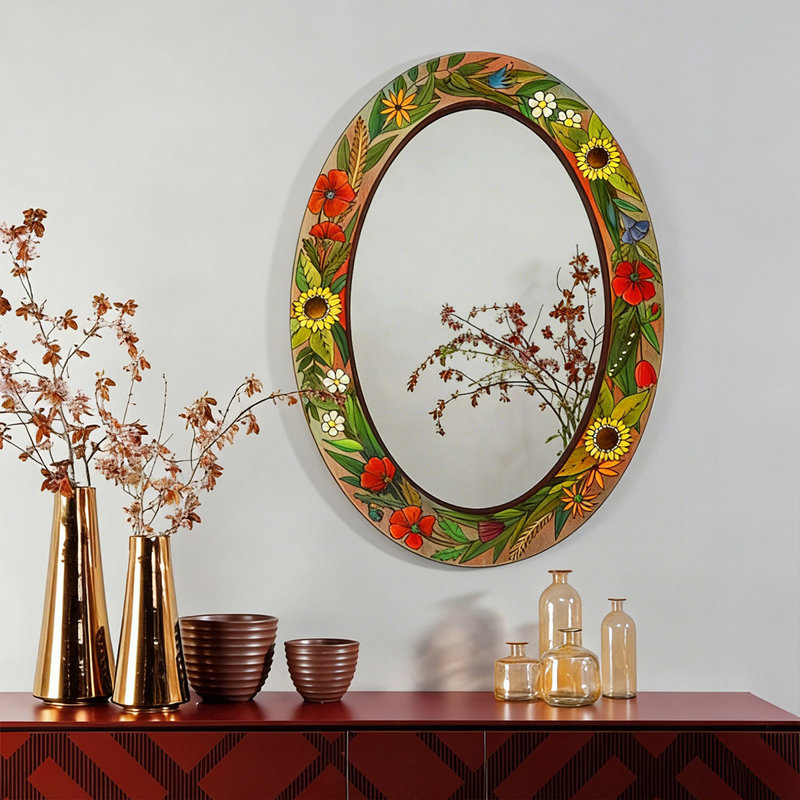 Miroirs muraux ovales en similicuir, H 35,43 po x l 23,62 po, Vert
