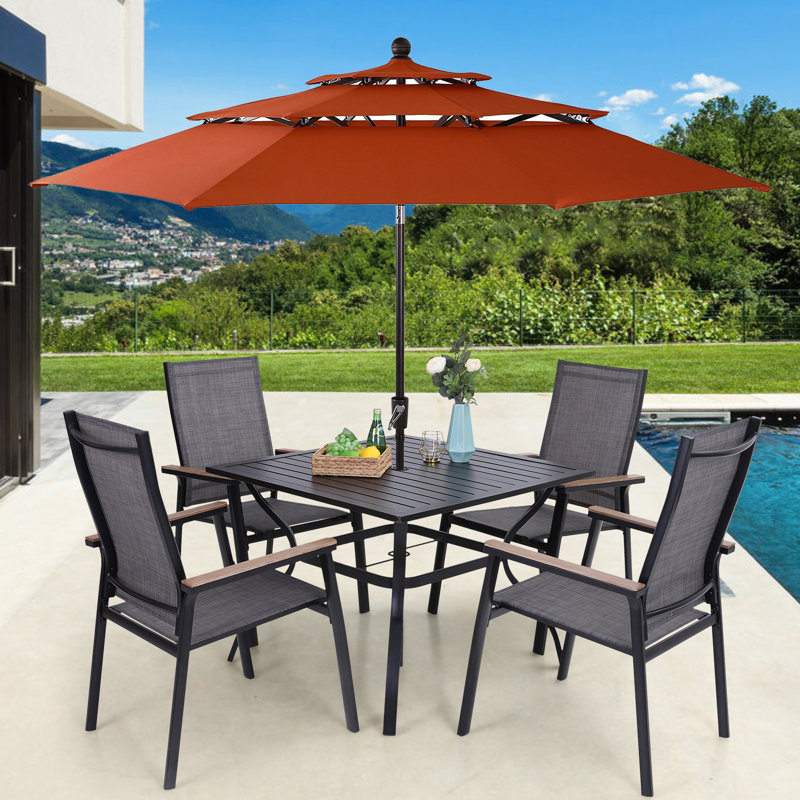 Alyah Square 6 - Piece 4 - Person 203.2Cm L Outdoor Table Set, Yes, Red