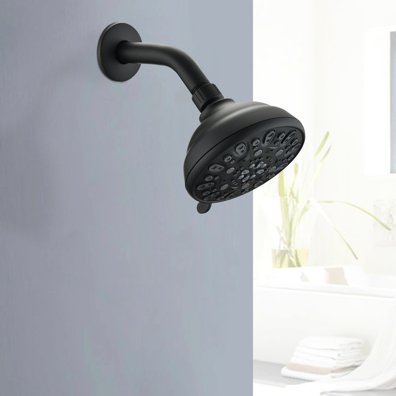 4.72" Shower Head - High 6-setting, Large Coverage, Rust , 1.8 Gpm 6 Spray Patterns, Rustproof,, Black