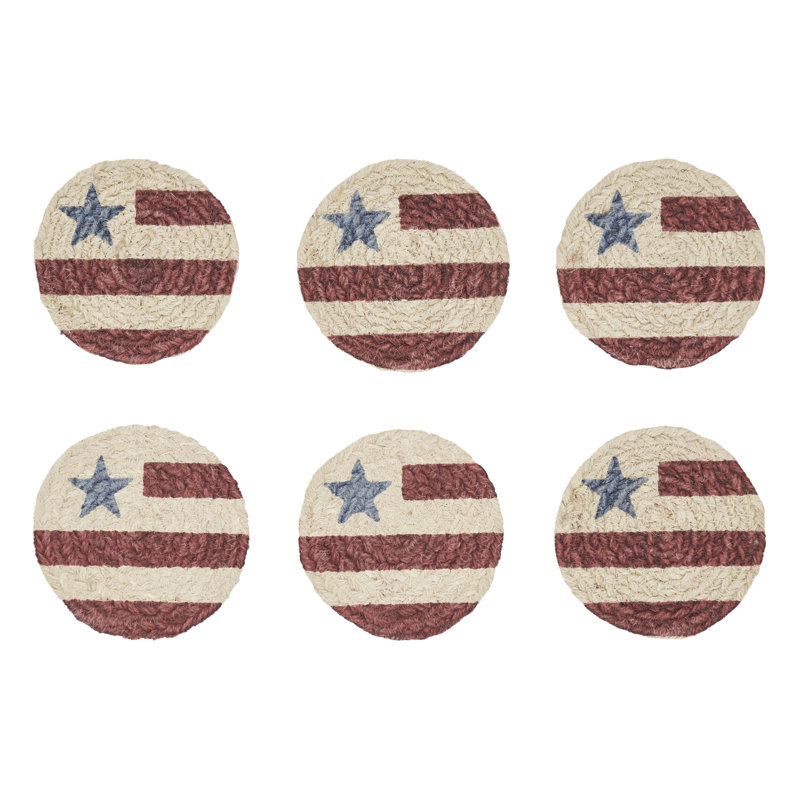 Patriotic Americana Jute Round Coaster Set with Flag Design