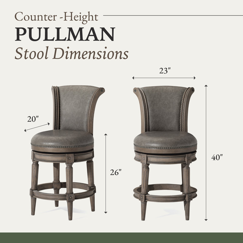 Reclaimed Oak Swivel Counter Stool with Gray Vegan Leather Upholstery