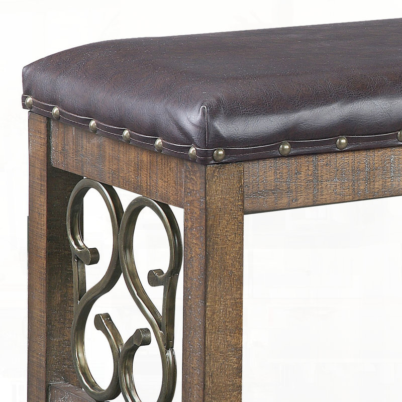 Synthetic Leather Weathered Cherry Finish Bench