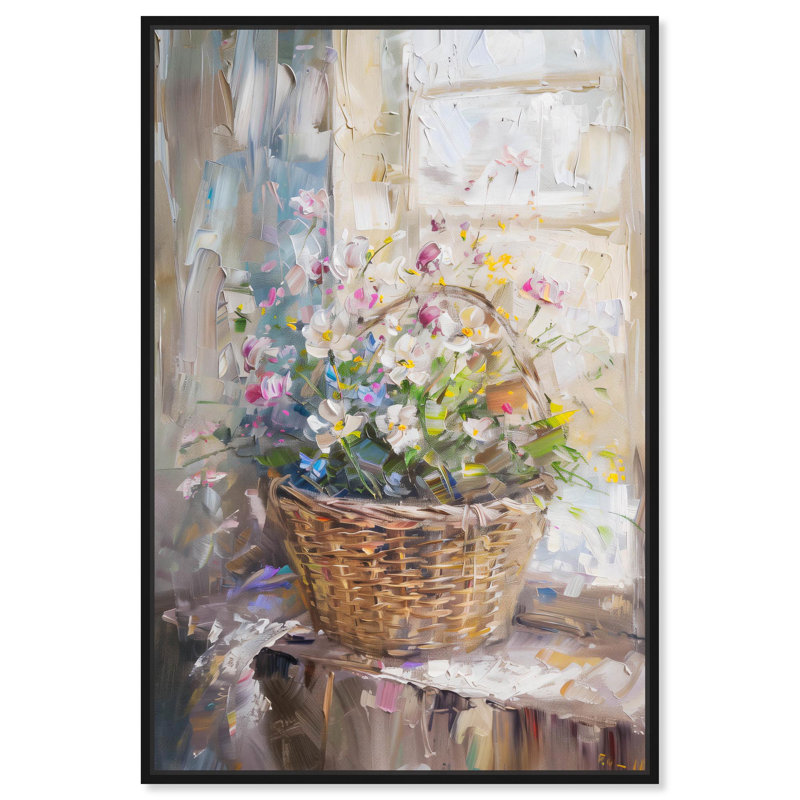 Art, art floral, nature morte, toile, Cadre flottant noir, H 16 po x l 11 po