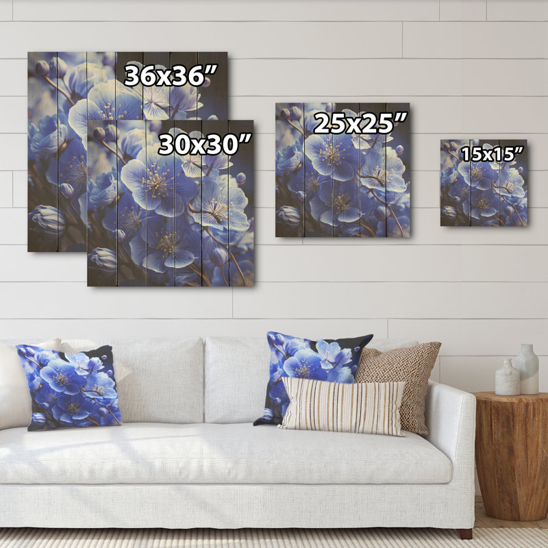 Abstrait floral «Whispers I» - panneau de bois violet sur bois de pin naturel, H 25 po x l 25 po
