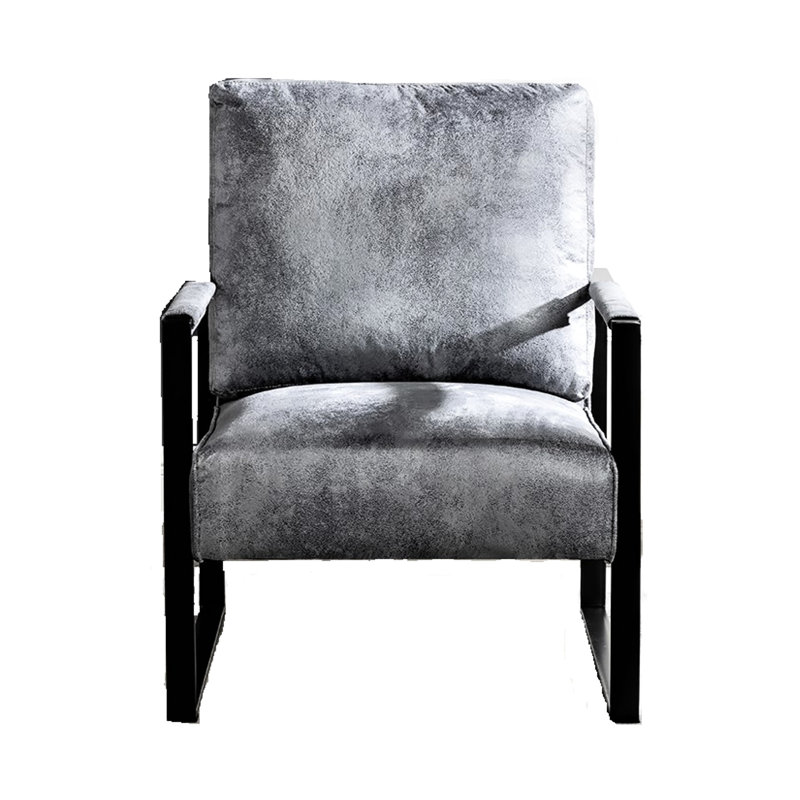 Chaise d'appoint moderne en microfibre tachetée de style Mid-Century avec structure en métal renforcé et fauteuil carré ouvert gris