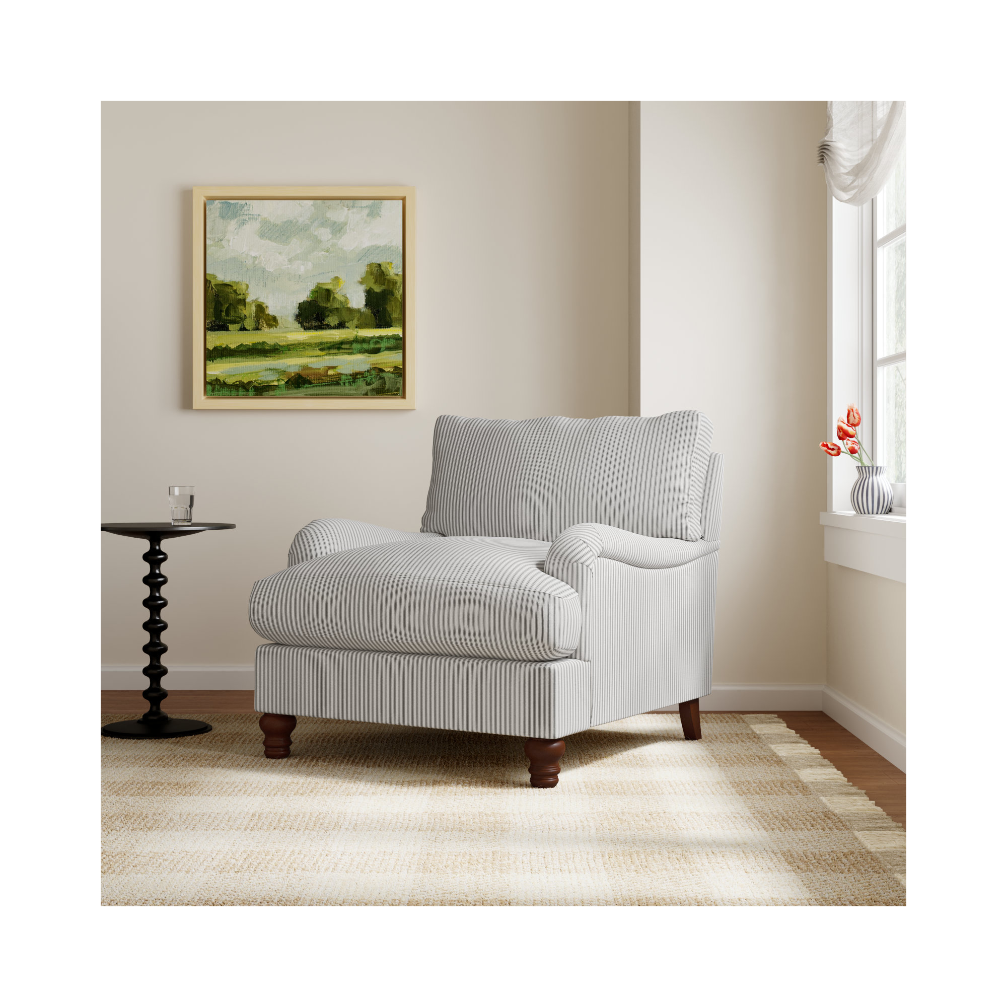 Walters Upholstered Armchair, Cruise Gray Striped