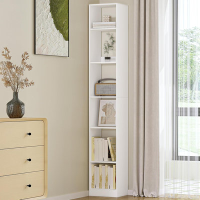 Bookcase, Tall Narrow Bookshelf, Open Display Storage Shelf, Skinny Cube Book Shelf with Adjustable Shelves, CD Rack for Living Room, Home Office, Bed by 17 Stories