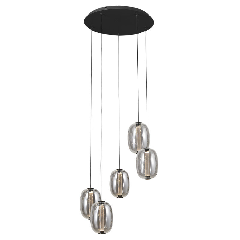 Johansson - Lustre à DEL intégré - Finition noire - Abat-jour verrerie fumée foncée, H 120 po x l 17,71 po x P 17,71 po