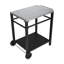 Chariot de barbecue extérieur à 2 niveaux, plateau en acier inoxydable, structure noire, grandes roues, crochets pour ustensiles, table de préparation de barbecue mobile pour terrasse, jardin, support pour four à pizza, grand chariot de rangement inférieur, et