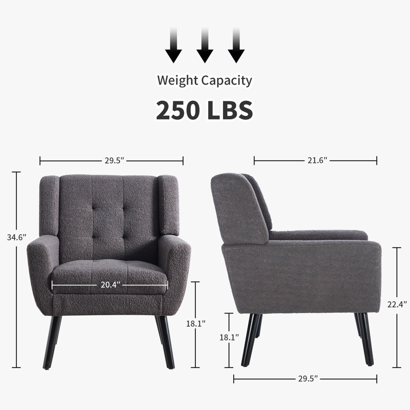 Ensemble de 2 fauteuils capitonnés rembourrés à dossier large, Bouclé gris foncé